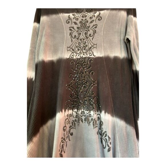 Vocal USA Size Small Long Sleeve Black Gray Striped Long Shirt Dress Rhinestones - Picture 3 of 9